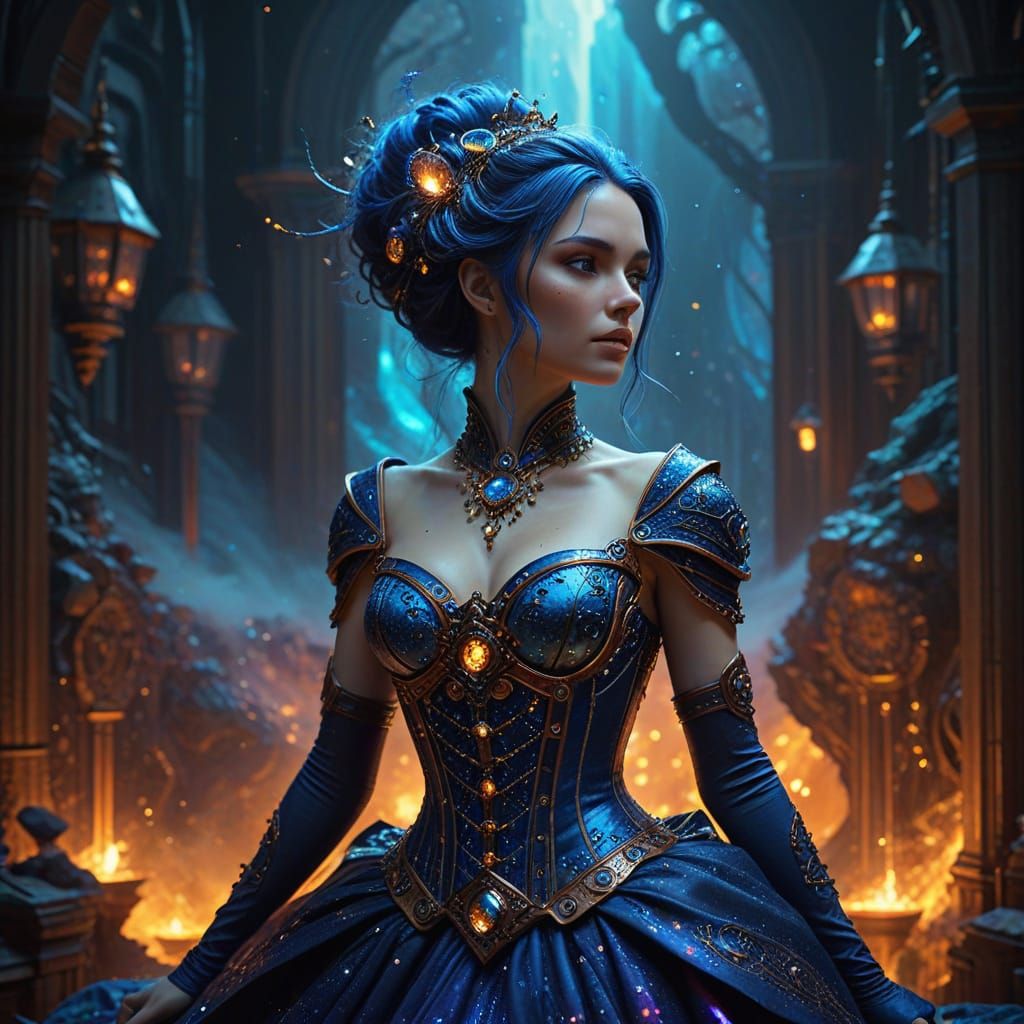 Ethereal Steampunk Princess Conjures Mystical Portal