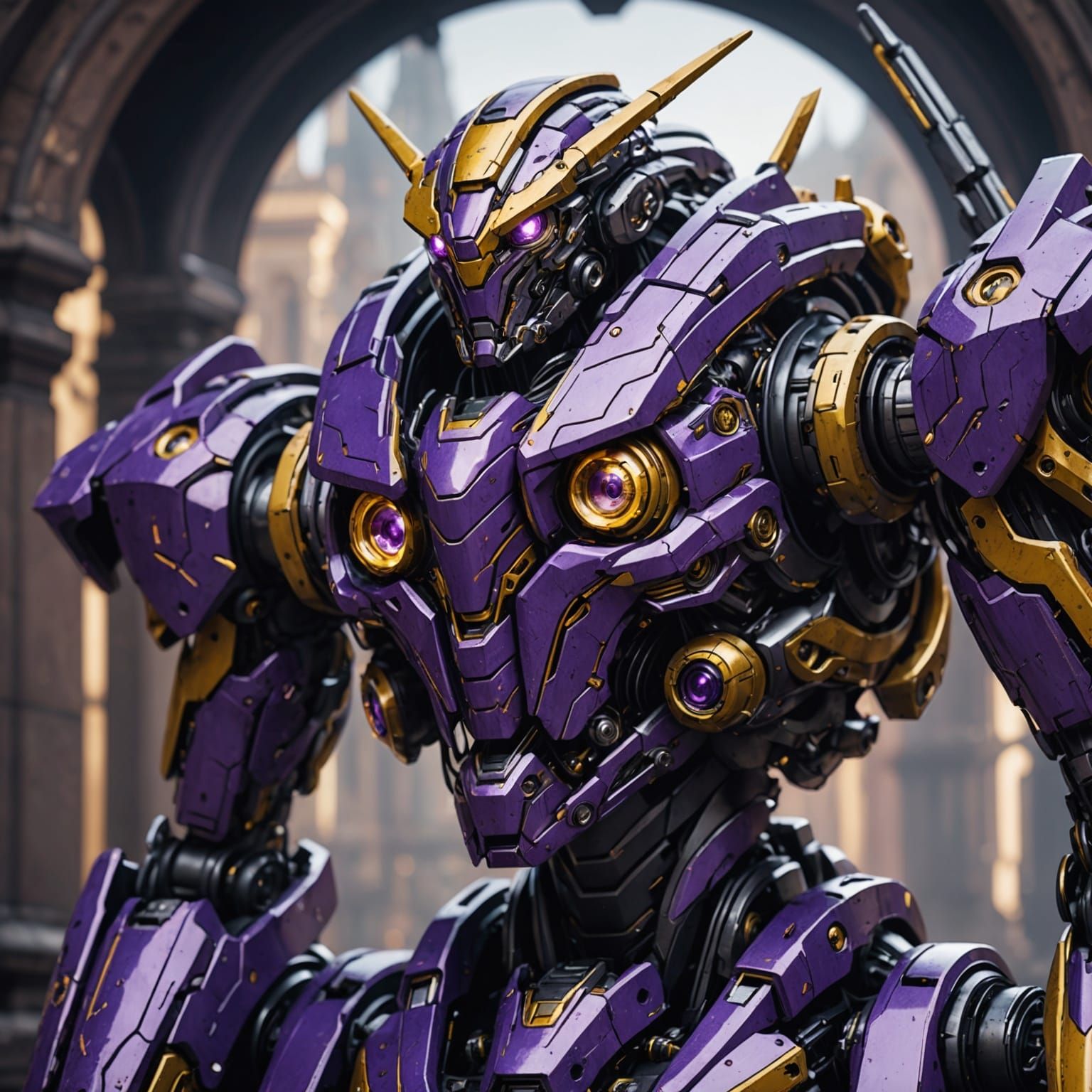 Purple Veined Mech with Glowing Eyes, Hyperdetailed Art