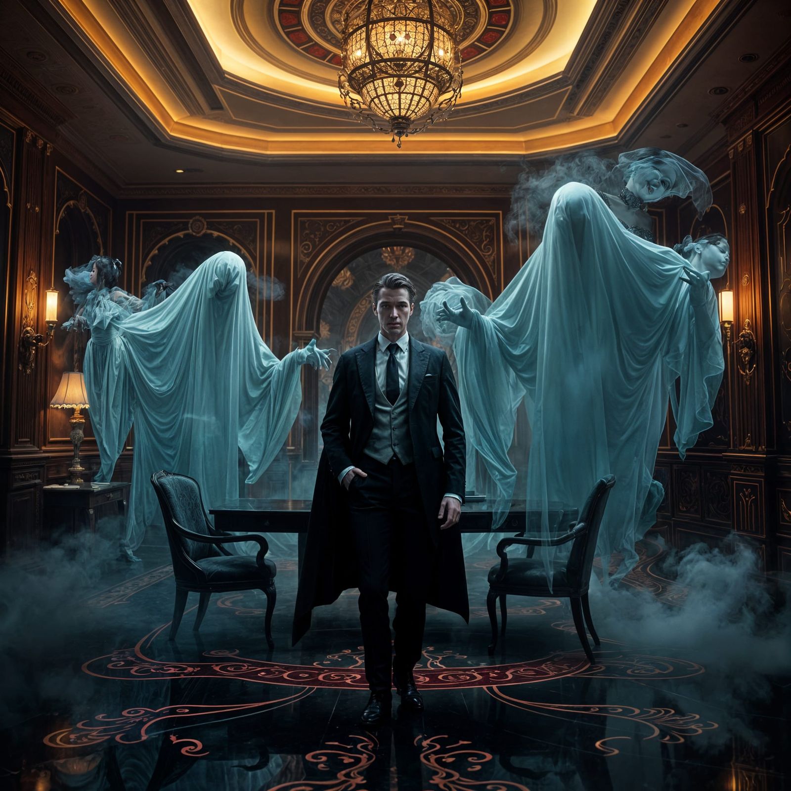 Ethereal Specters in Art Deco Study