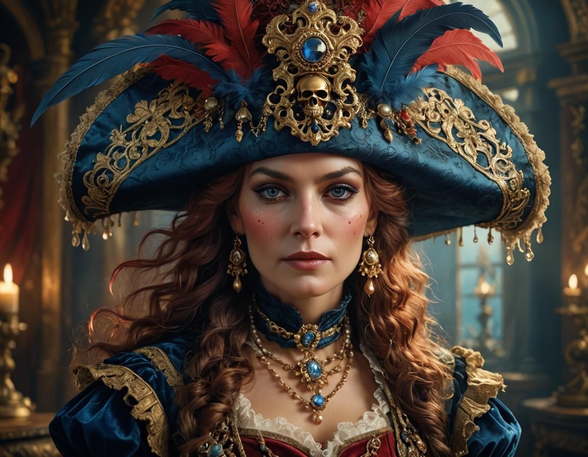 Regal Rococo Pirate Queen in Ornate Setting
