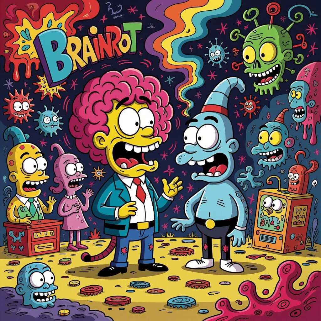 Surreal Cartoon Brainrot Scene