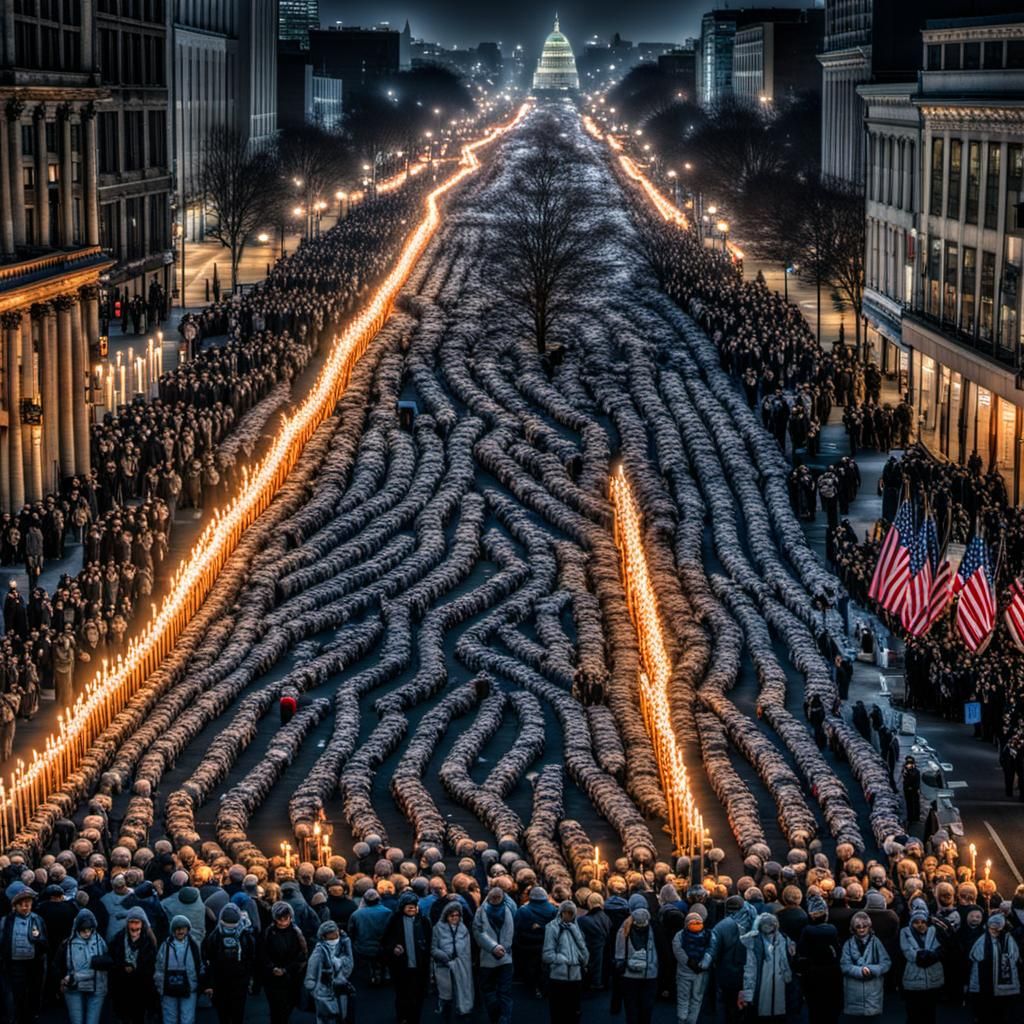 Candlelit Peace March: A Hyperrealistic Anti-War Protest