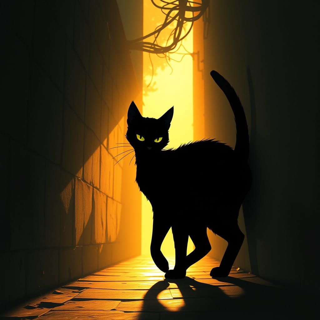 Shadowy Feline Emerges from Dark Alley