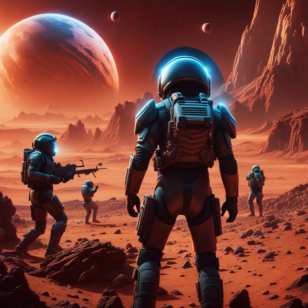 Soldiers Celebrate Victory on Mars in Detailed Matte Paintin...