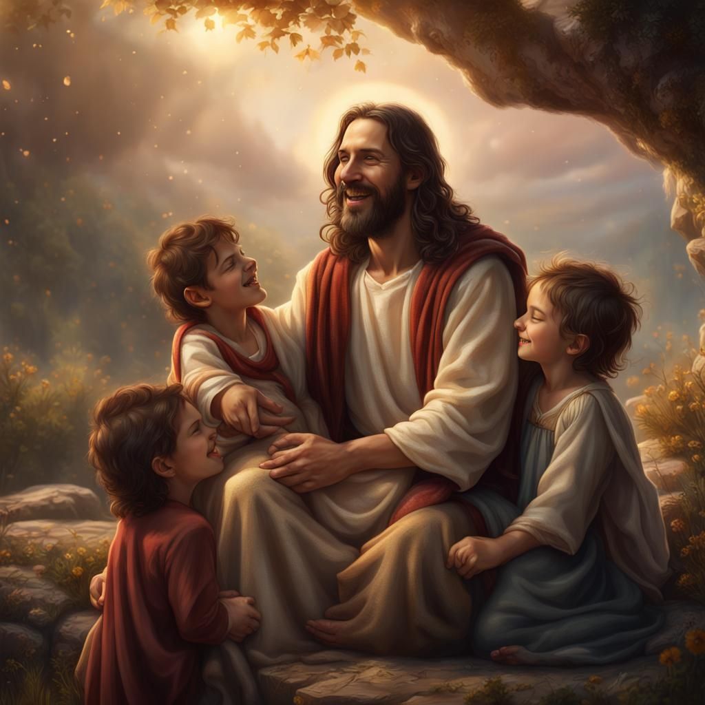 Jesus Christ Sharing Love with Children