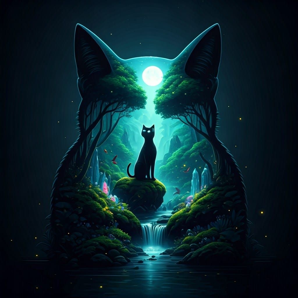 Mystical Cat Silhouette in Surreal Style