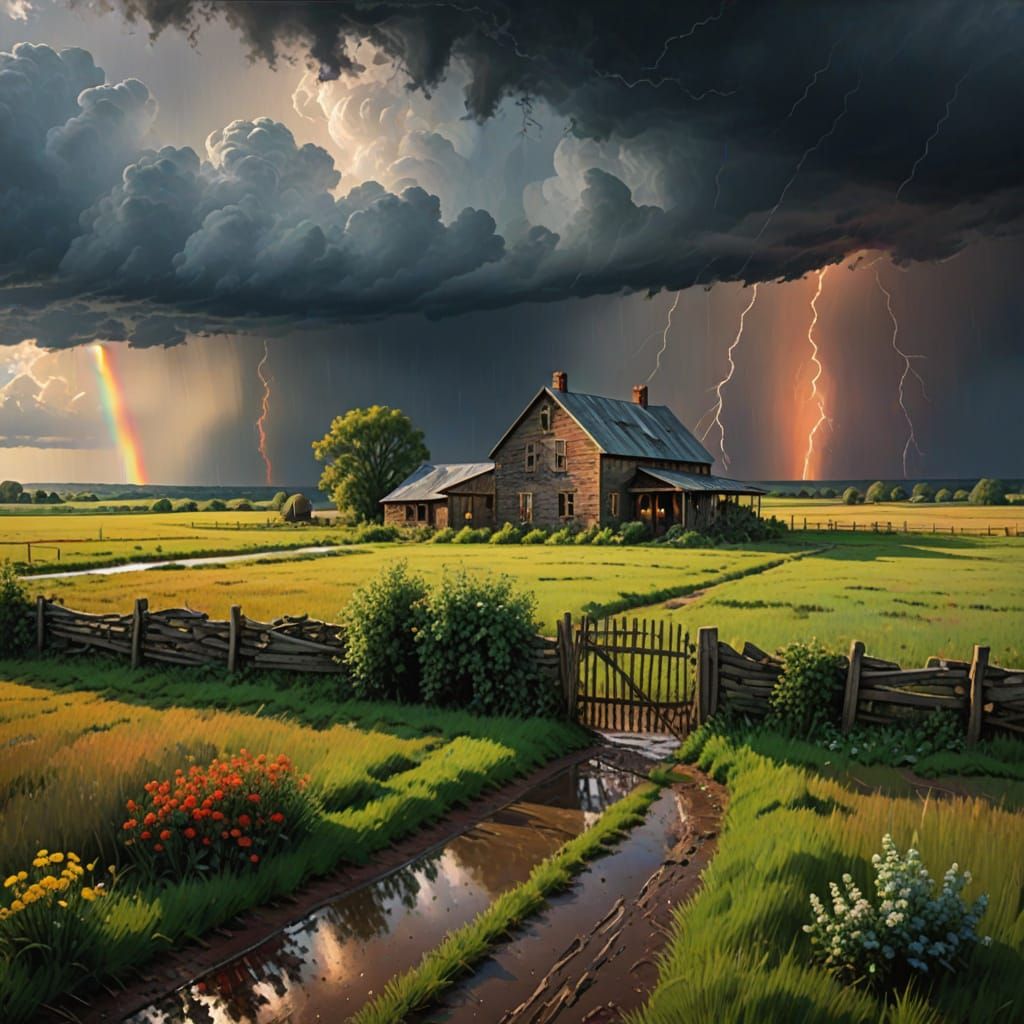 Vibrant Stormy Landscape in Impressionist Style