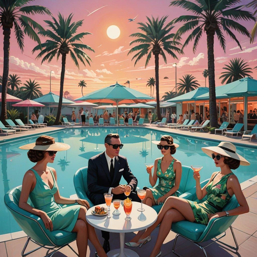 Galactic Beach Party in Retro Futuristic Style