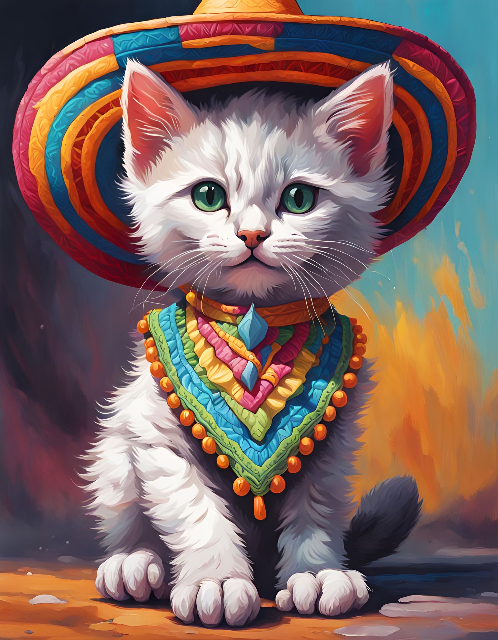 Kitten with Sombrero: Fantasycore Splash Art Portrait