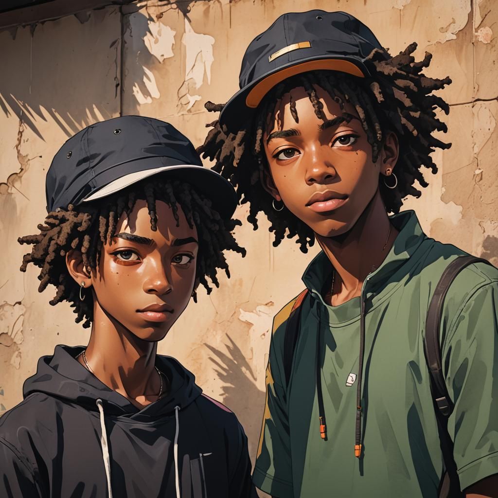 Anime Portrait of Two Black Teenage Boys