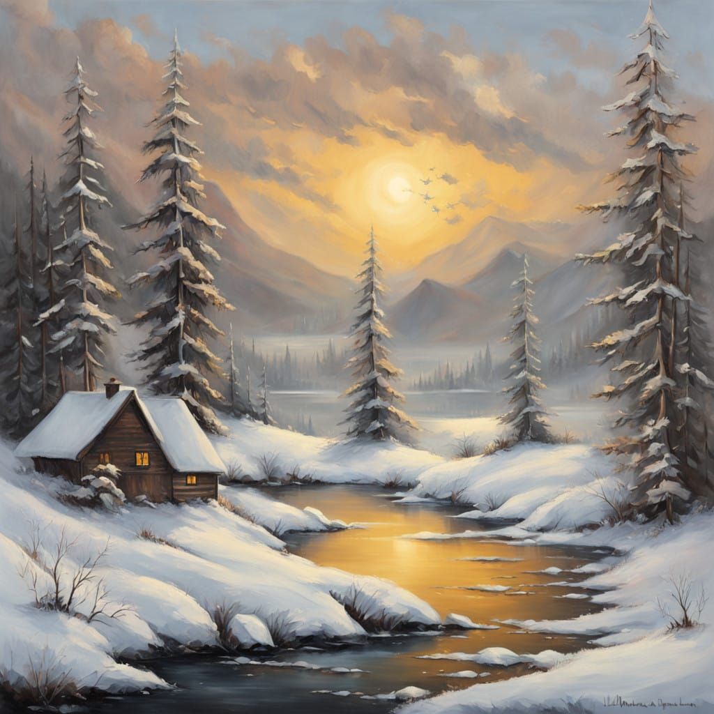 Impasto Winter Wonderland Scene