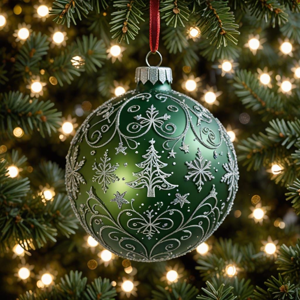 Magical Green and Silver Christmas Ornament Glowing