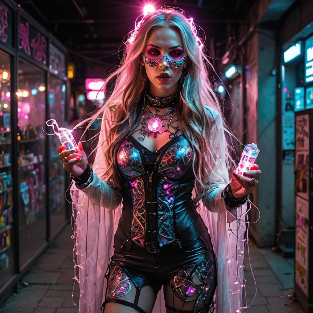 Glass Woman Licking Flashlight: Cinematic Digital Art