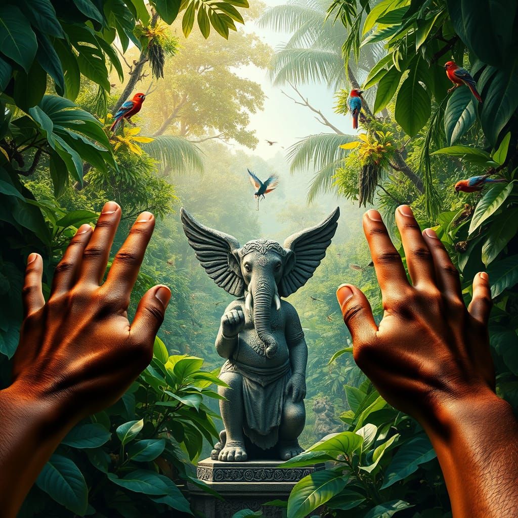 Lush Jungle Clearing Reveals Stone Idol