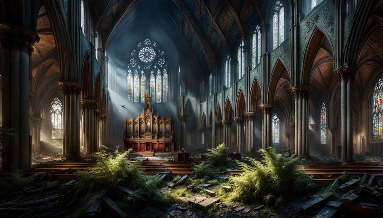 Ruined Church Interior with Invasive Vegetation