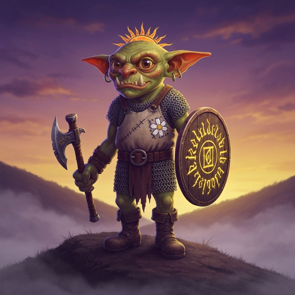 Goblin Warrior on Misty Hill at Dawn