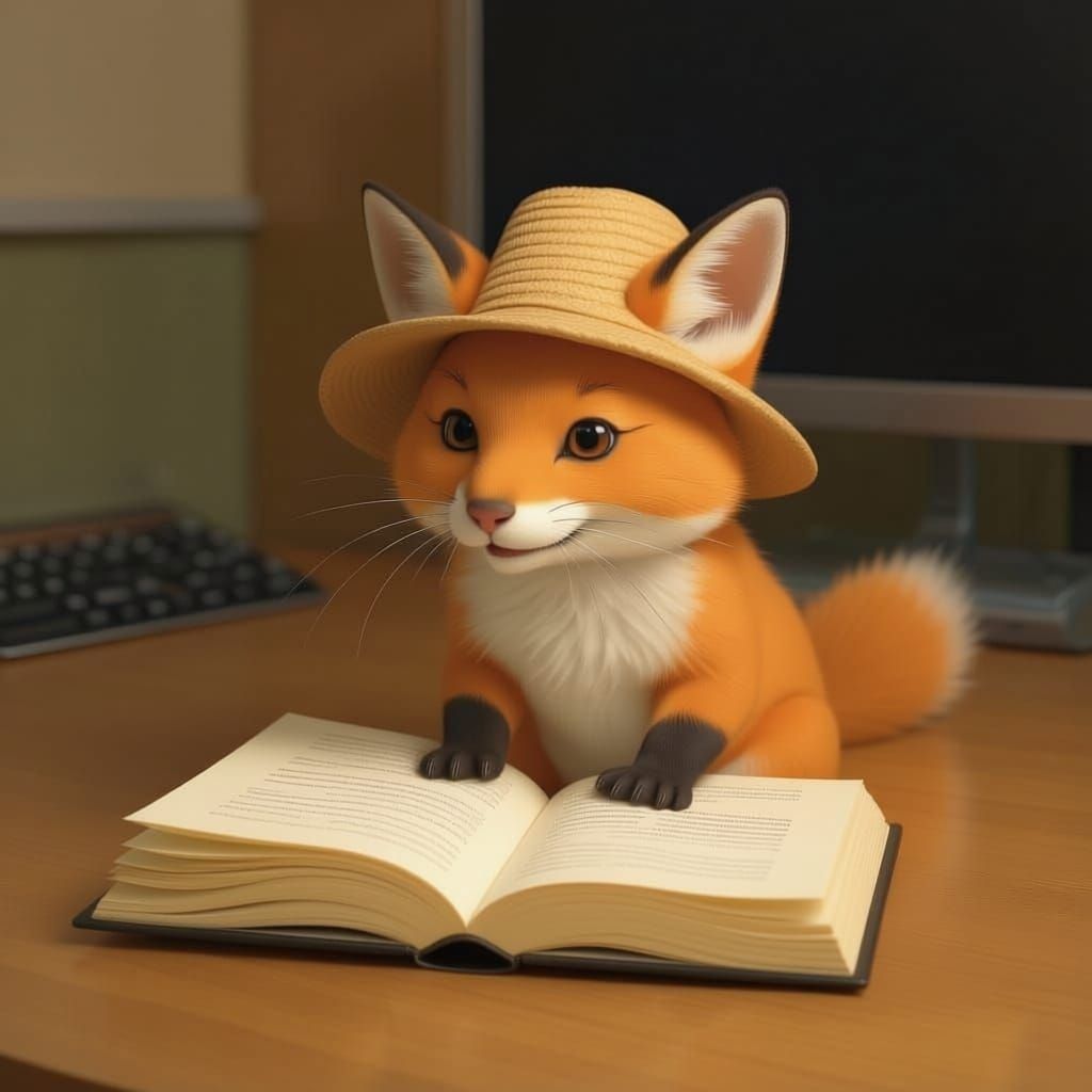 Fox Wearing a Hat Sings in Sunny Forest