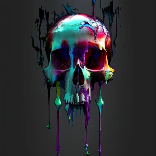 Psychedelic Skull Melts in Vivid Ink Splatter