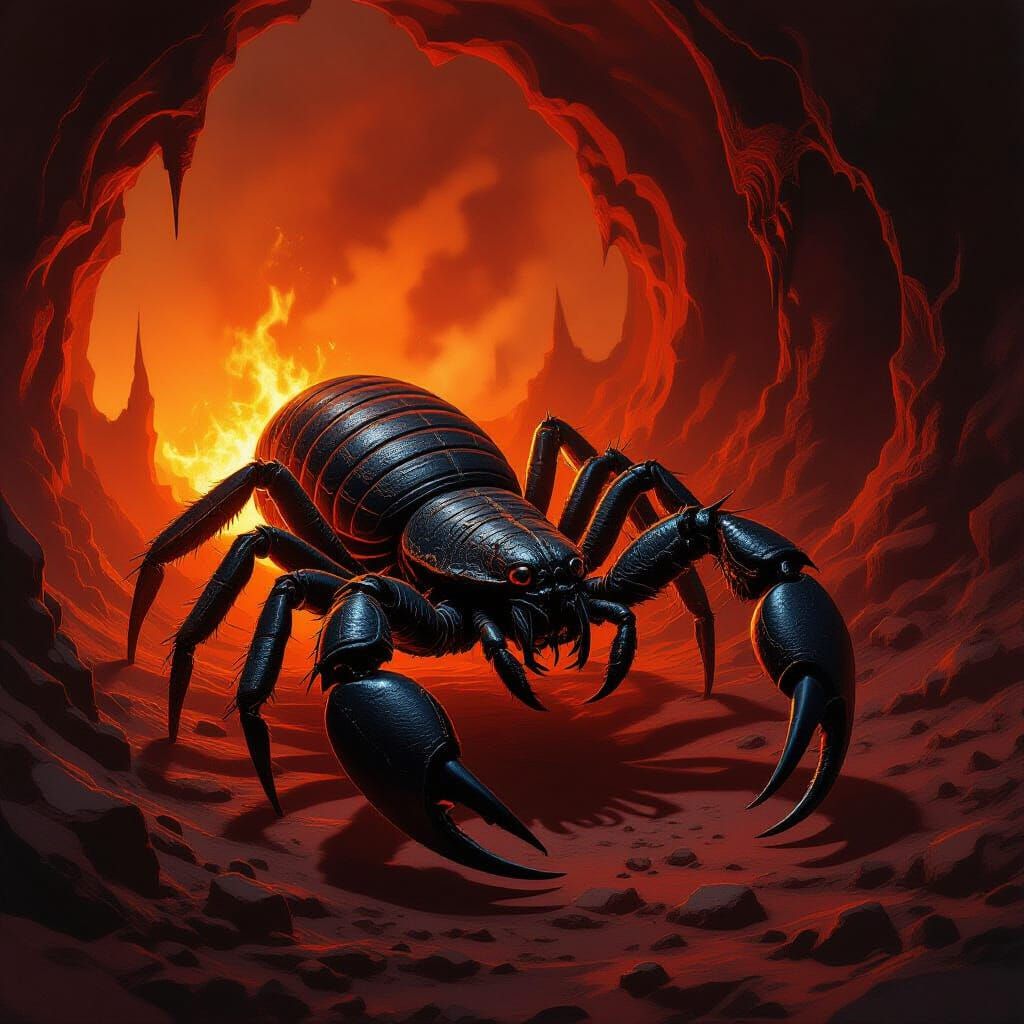Menacing Hell Scorpion in Fiery Underworld