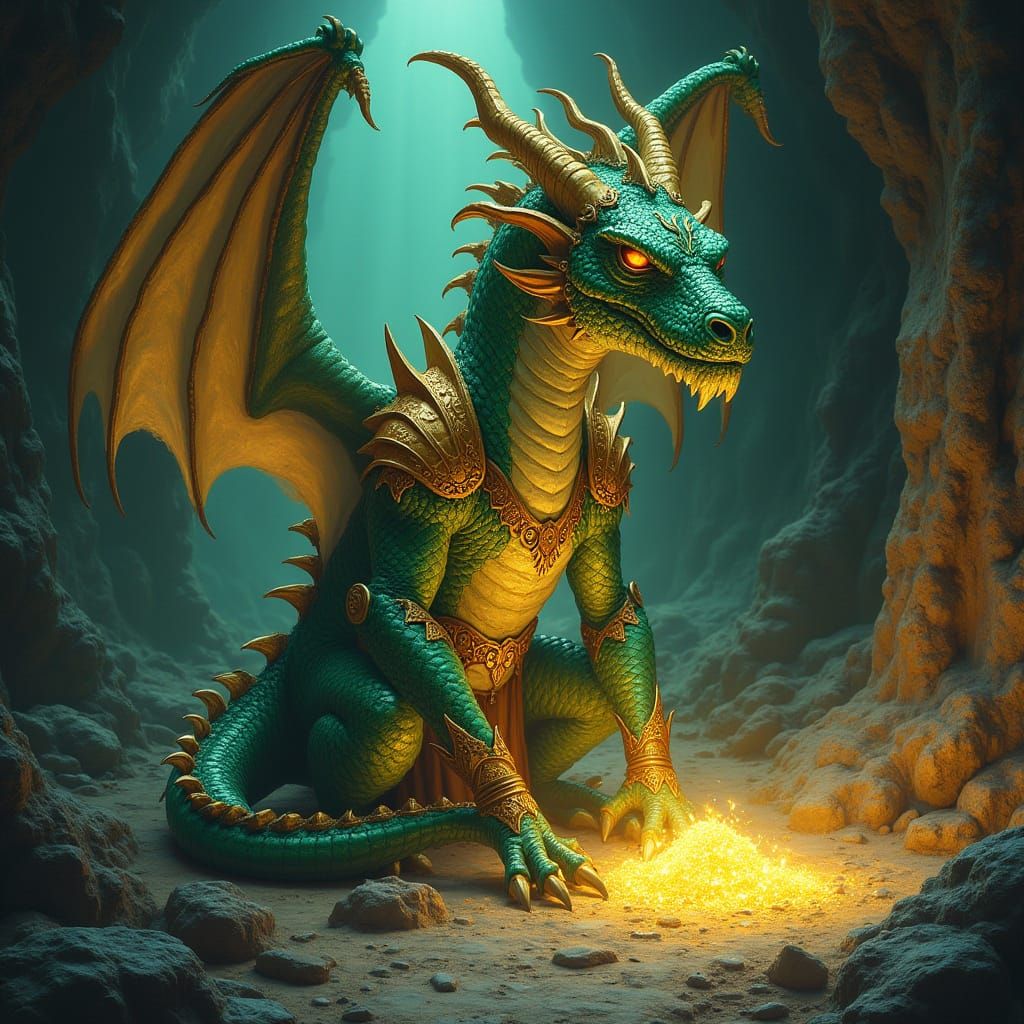 Majestic Dragon Guarding Treasure Trove