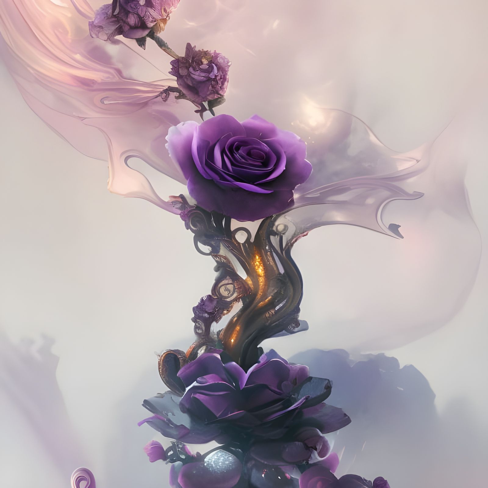 Enchanted Purple Rose in Stained Glass