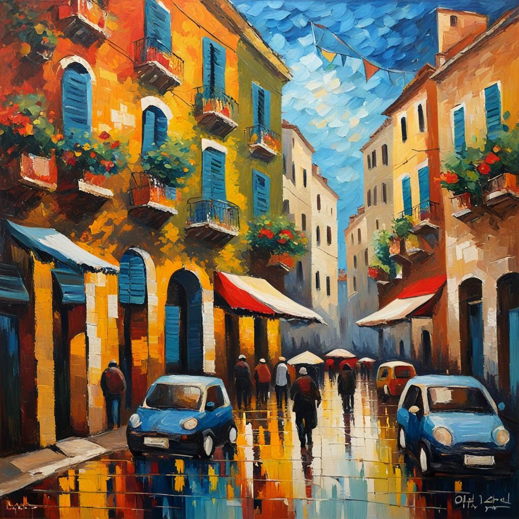 Bari, Italy: Neo-Impressionist Expressionist Oil Painting