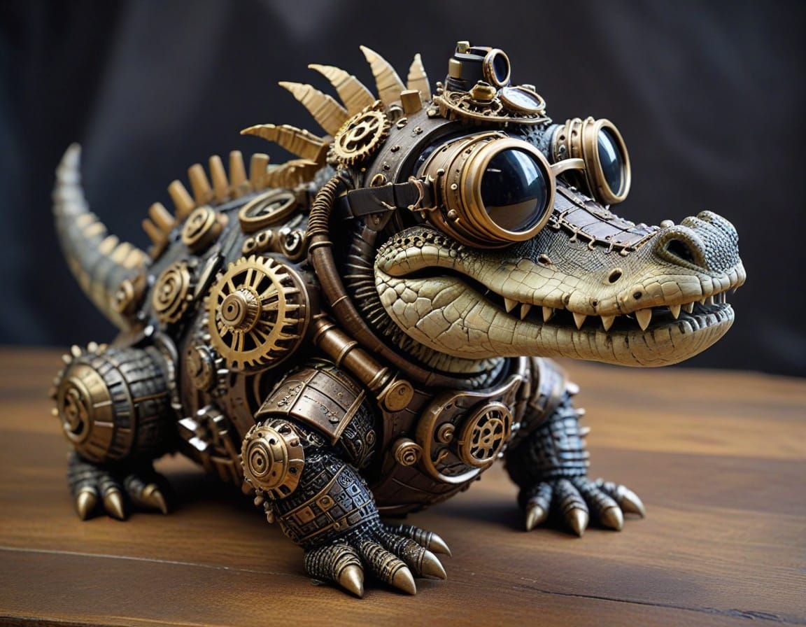 Steampunk Alligator with Gears and Goggles