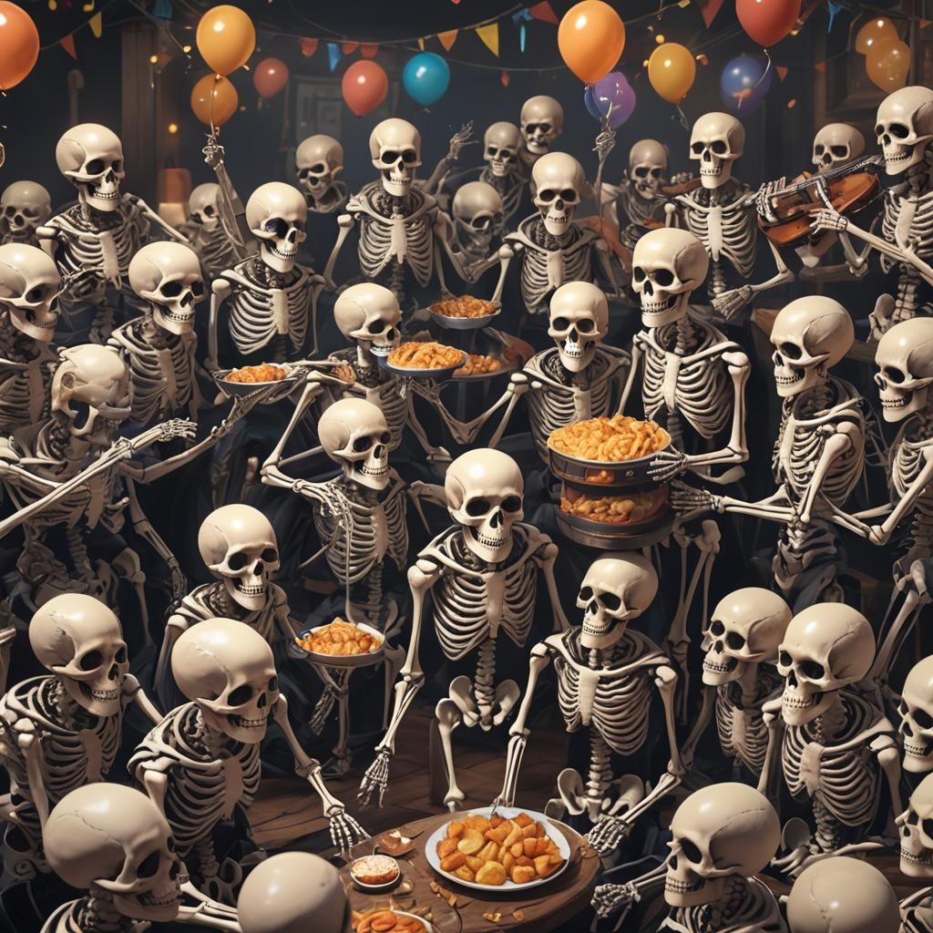 Skeletons' Party in Dark Fantasy Style