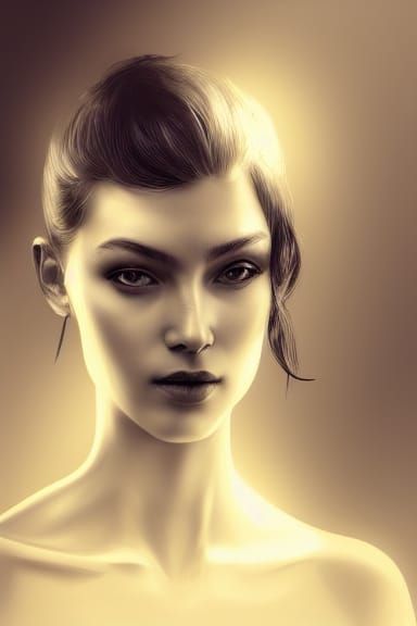 Monochrome Portrait of a Beautiful Woman: Digital Art