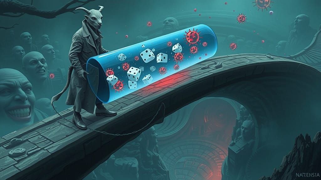 Eldritch Figure Strides across Abyssal Bridge