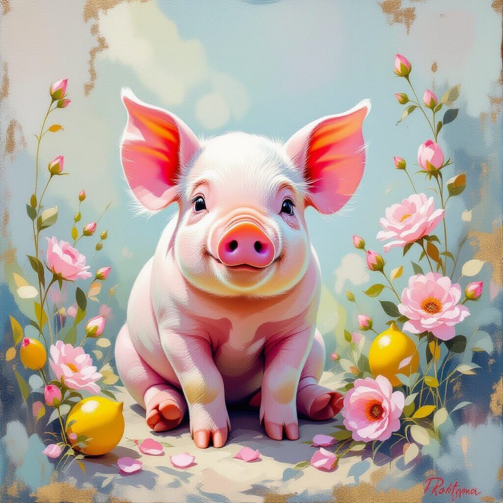 Piglet: Impressionist Rococo Painting with Radiant Colors