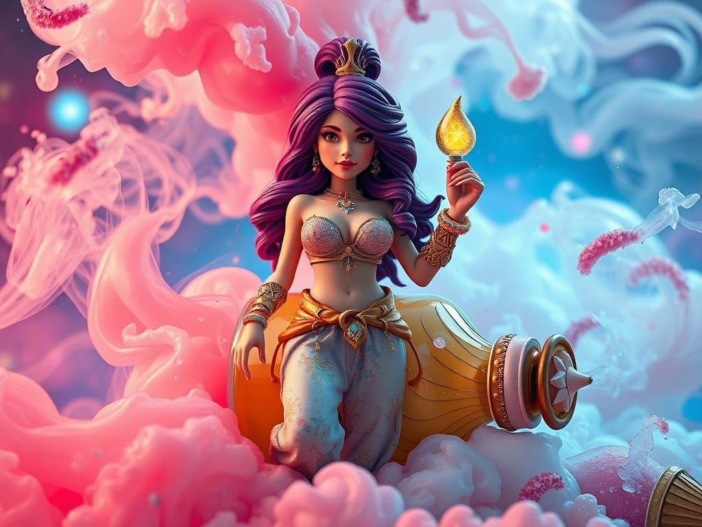Female Genie Emerges from Ice Cream Bottle