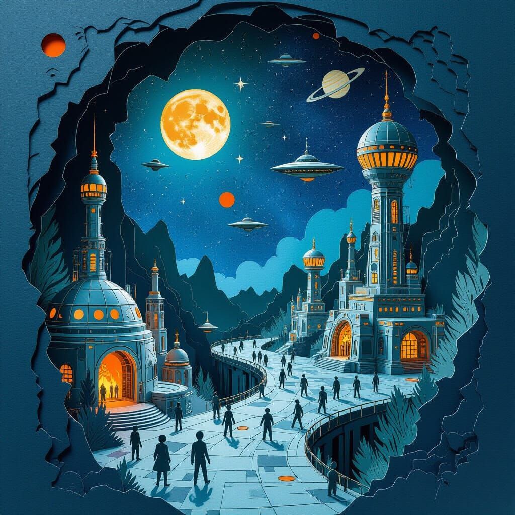 Alien Invasion Diorama in Retro-Futuristic Style