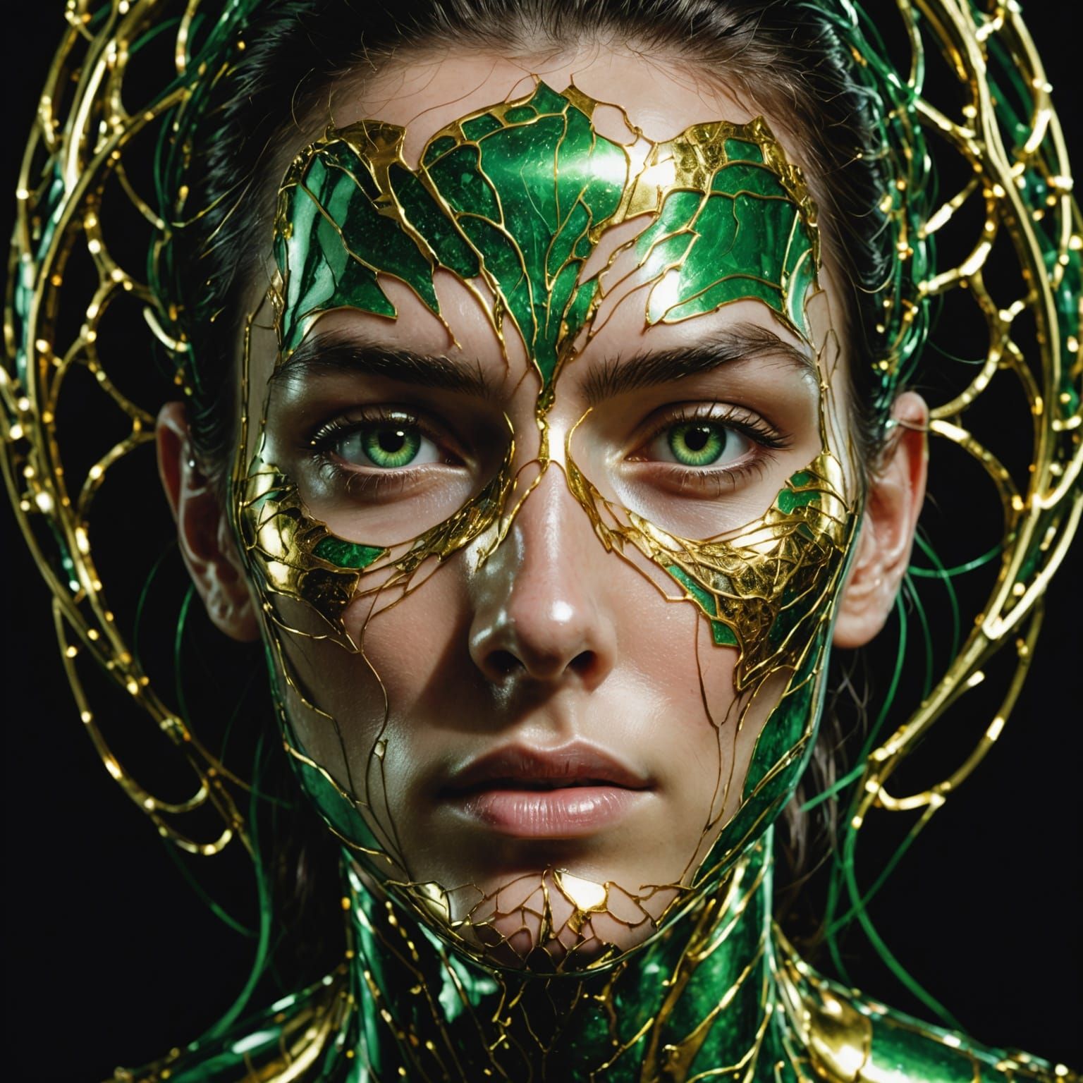 Surreal Metallic Portrait with Intricate Veins and Glowing C...
