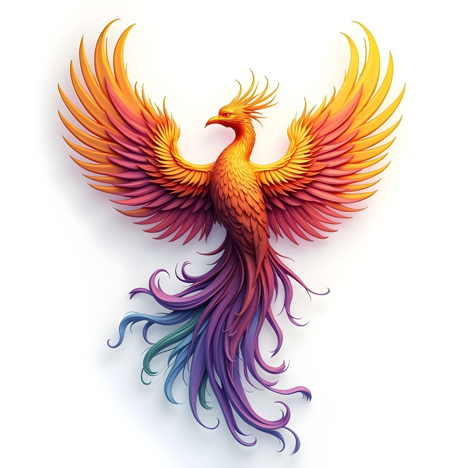 Hyper-Realistic Phoenix Tattoo in Vibrant Iridescent Hues