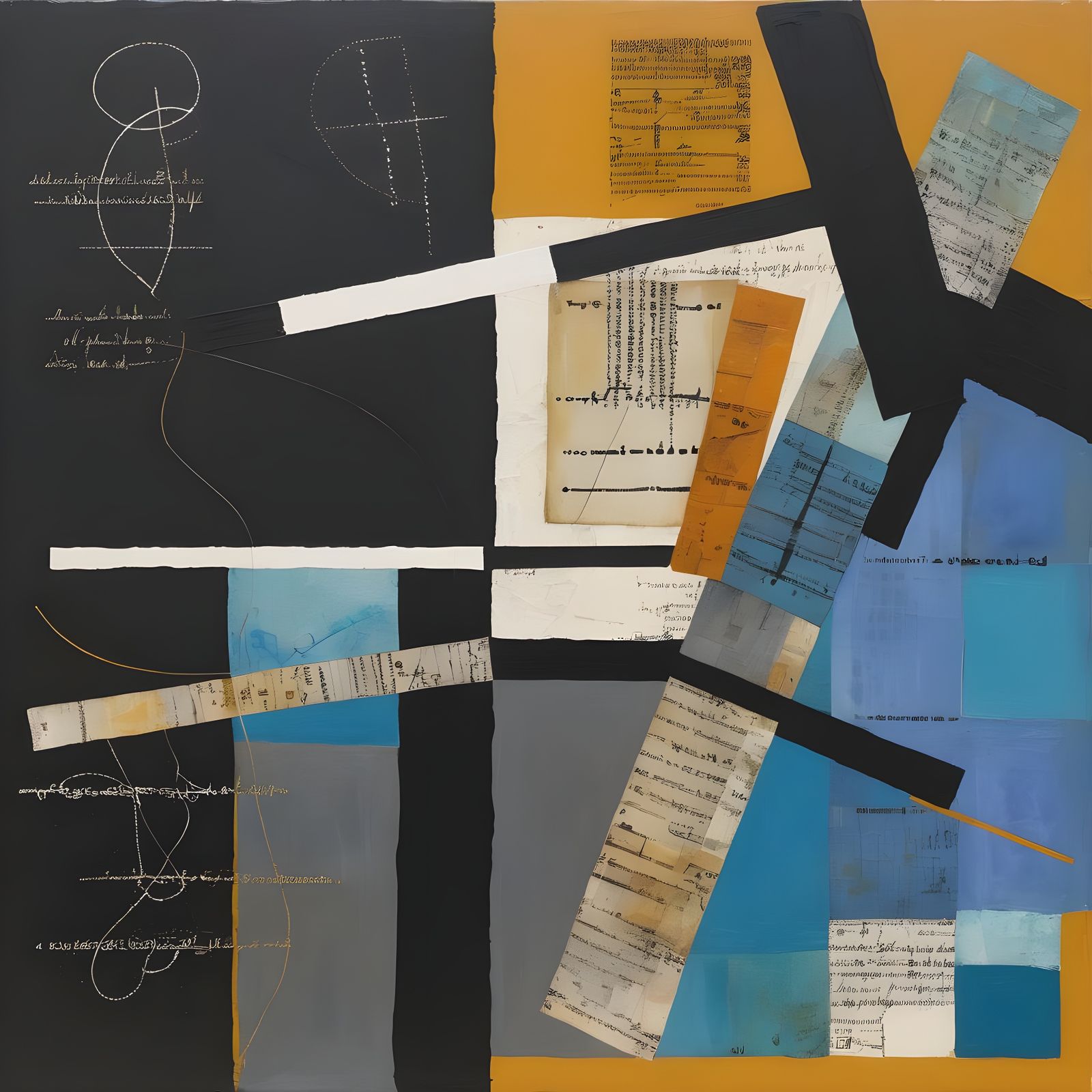 Abstract Mixed Media with Asemic Text and Overlays