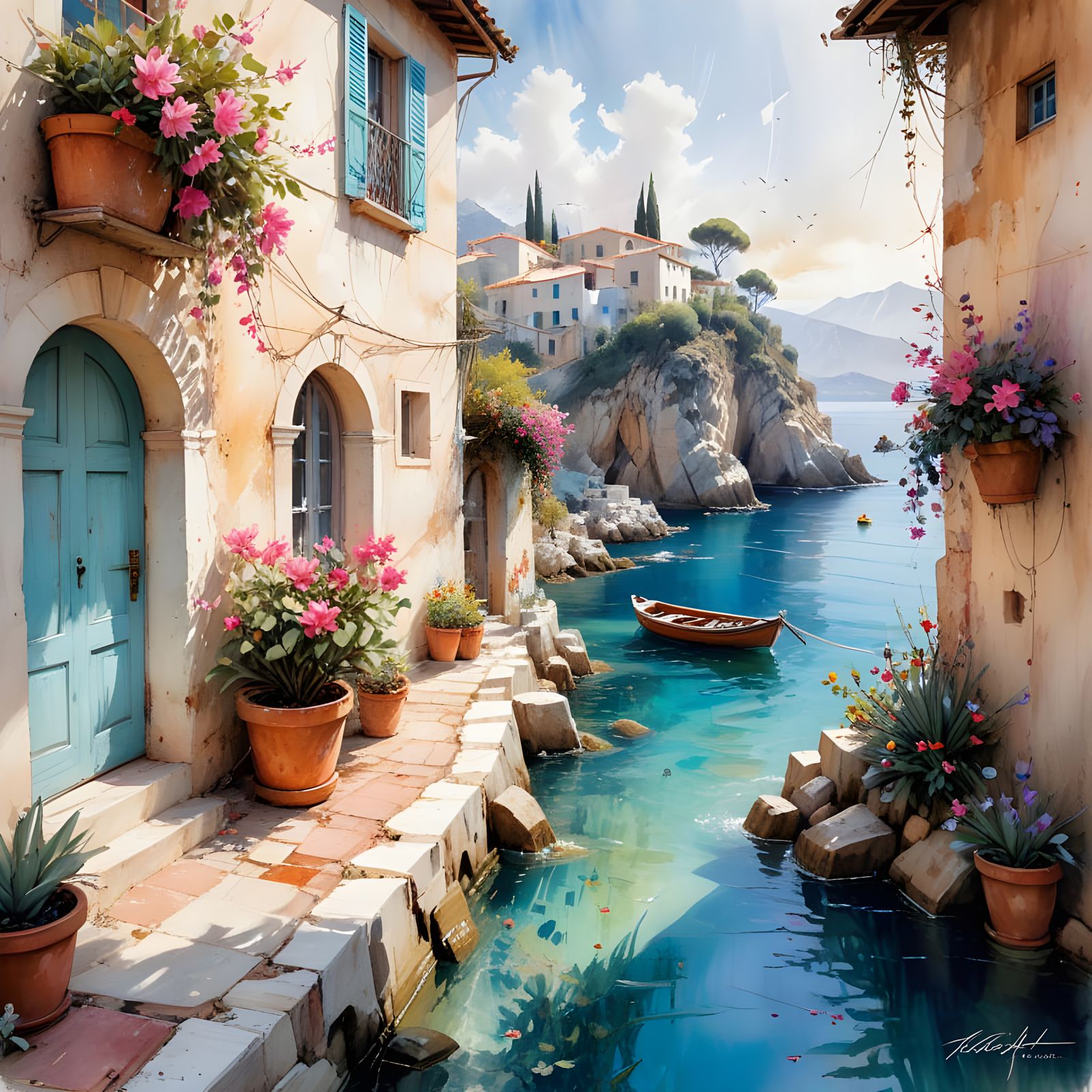 Idyllic Mediterranean Village with Villa and Azure Sea