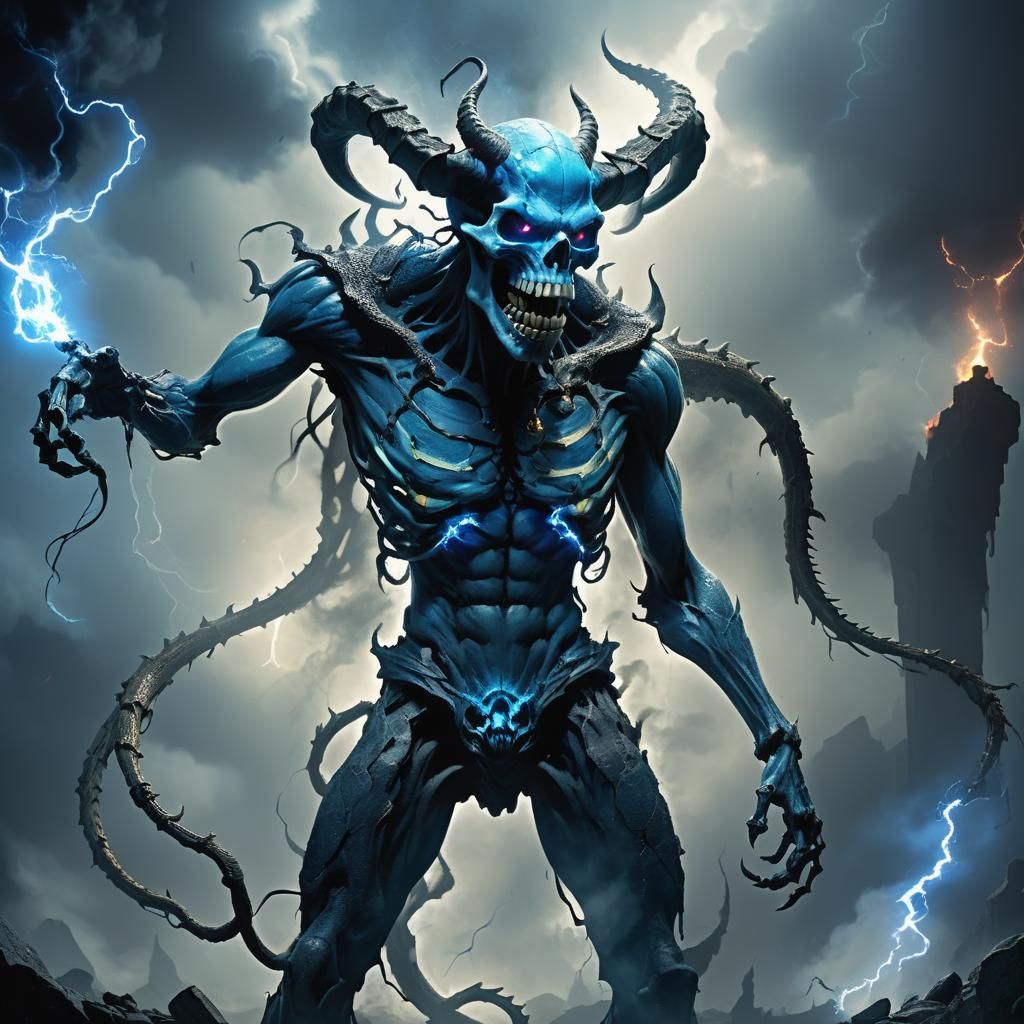 Menacing Demon with Laser Eyes and Skull Visage