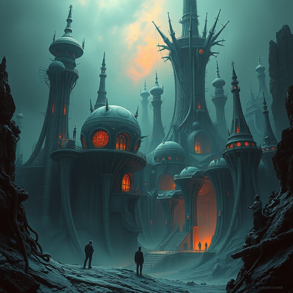 Dreamlike Biomechanical Landscape in Muted Colors