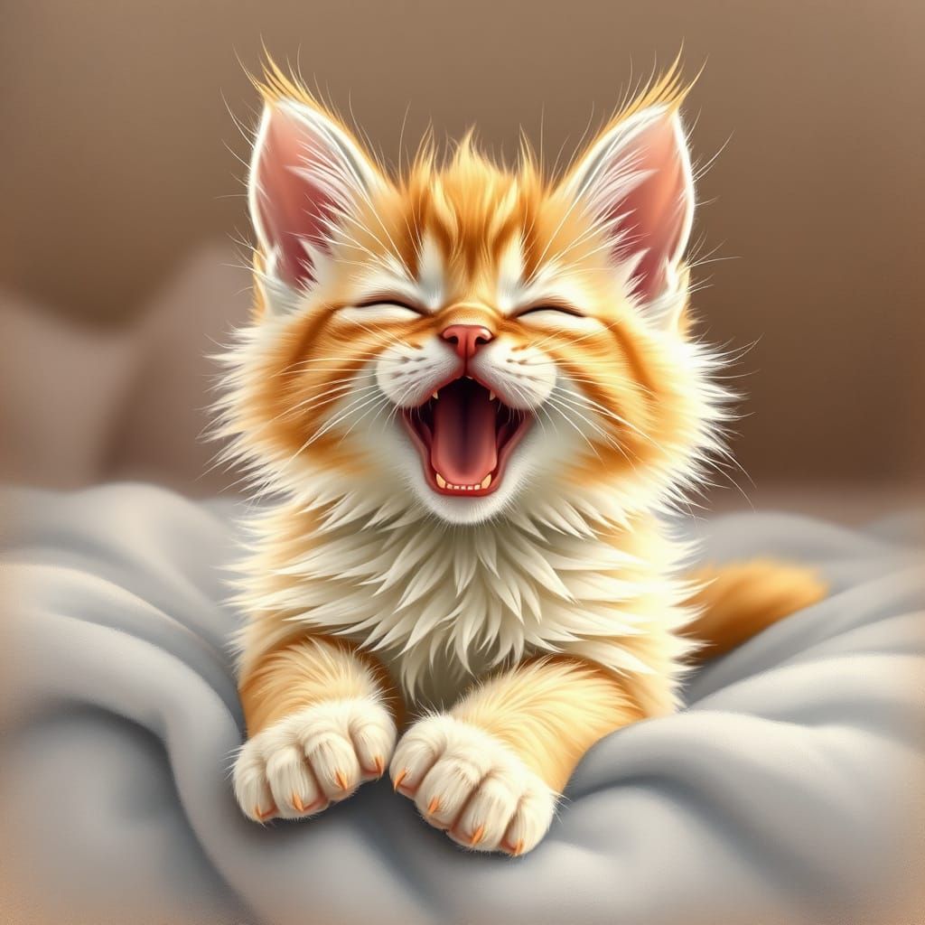 Cute Kitten Wakes Up, Stretches: An Adorable Drawing
