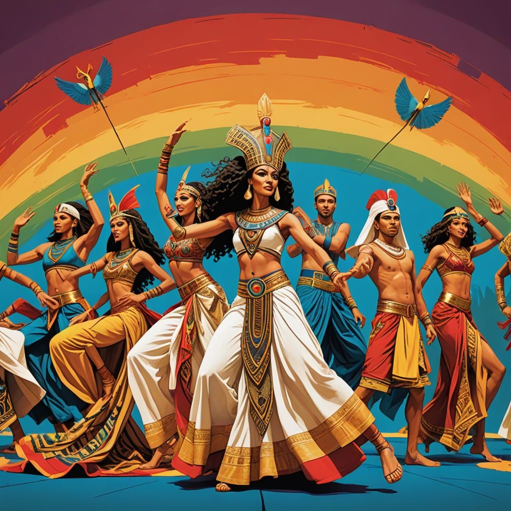 Egyptian Tahtib Dancers in Vibrant Comic Book Style