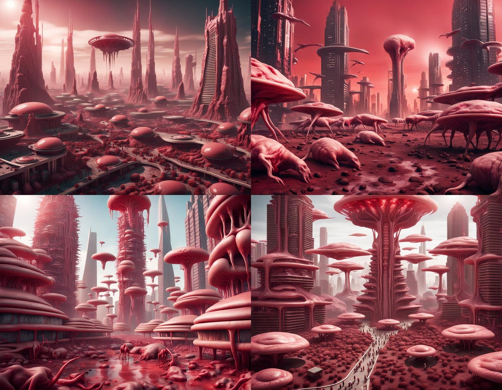 Horrific Futuristic Alien City Made of Meat in 8K