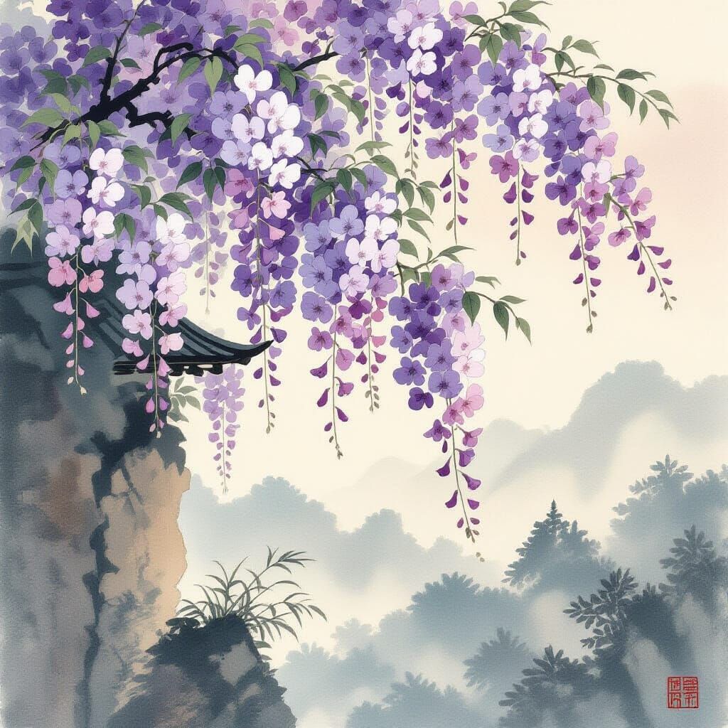 Yamato-e Summer Breeze with Wisteria