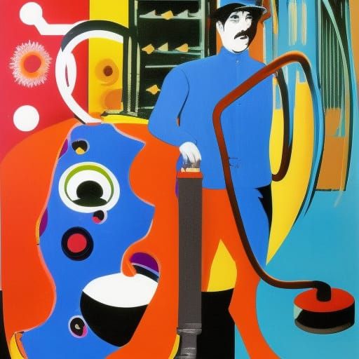 Chaplin's Vacuum Cleaner: A Retro-Futurist Gouache