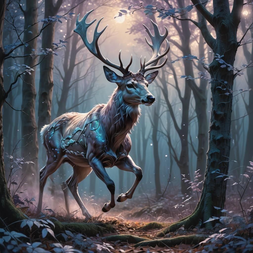 Surreal Ghost Deer Stag in Woods