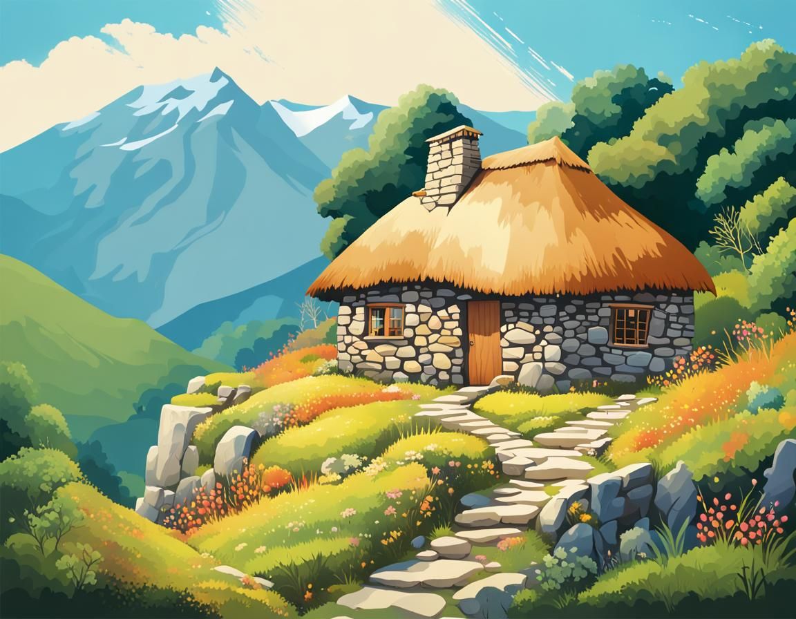 Mountainside Cottage in Colorful Matte Style