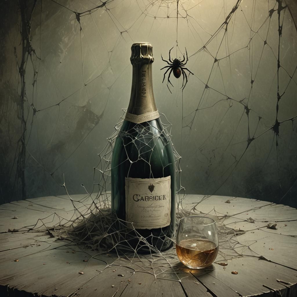 Eerie Champagne Bottle in Dark Fantasy Style