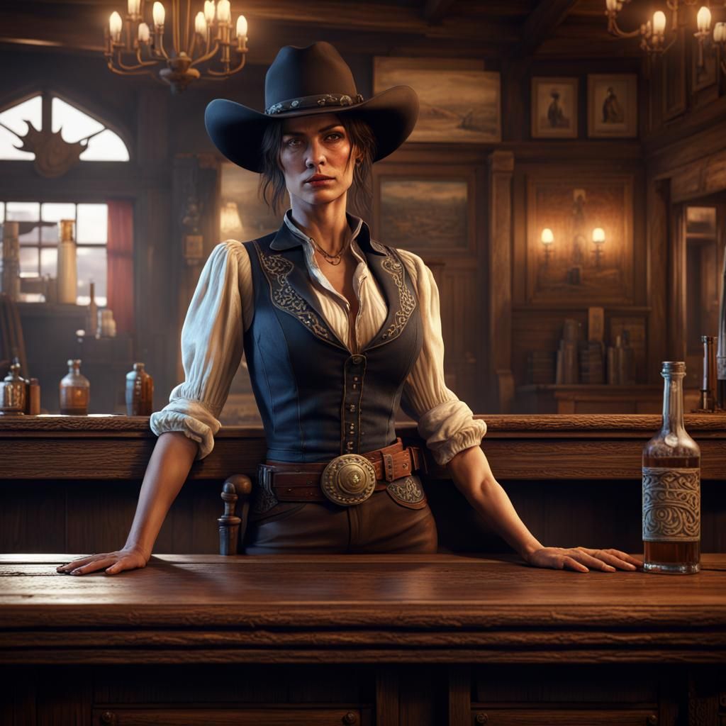 Gunslinger in Old Western Saloon: Fantasy Concept Art