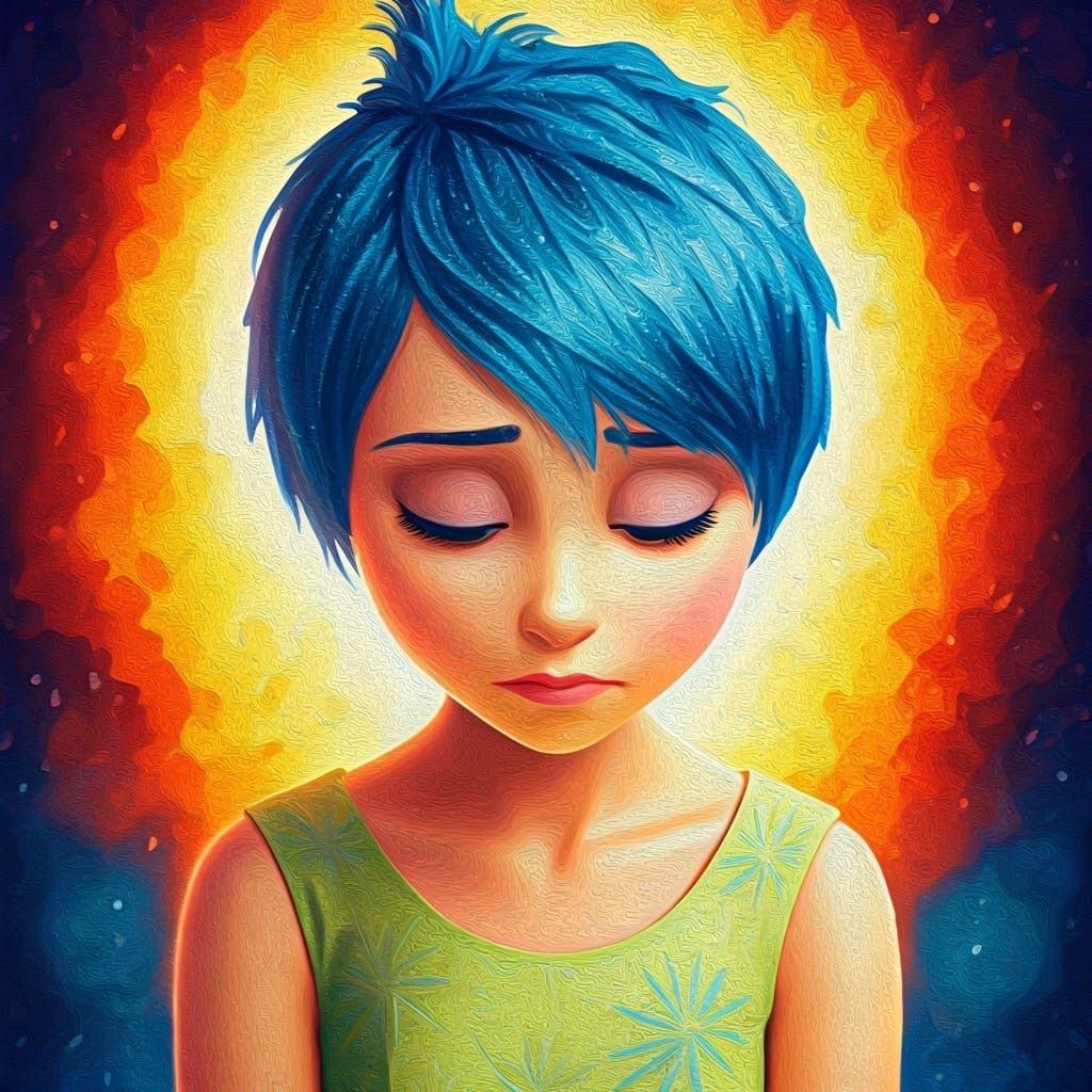 Riley's Anxious Portrait in Maximalist Gouache Style