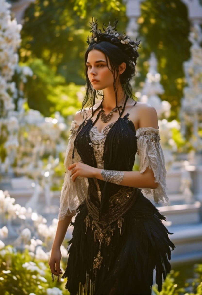 Majestic Woman with Siren Eyes and Black Hair